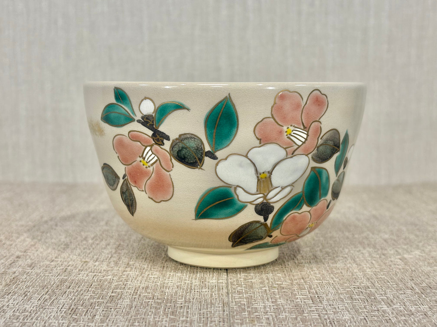 SBKTB173 真琴造　色絵　利休椿　茶碗 京燒