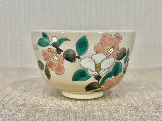SBKTB173 真琴造　色絵　利休椿　茶碗 京燒