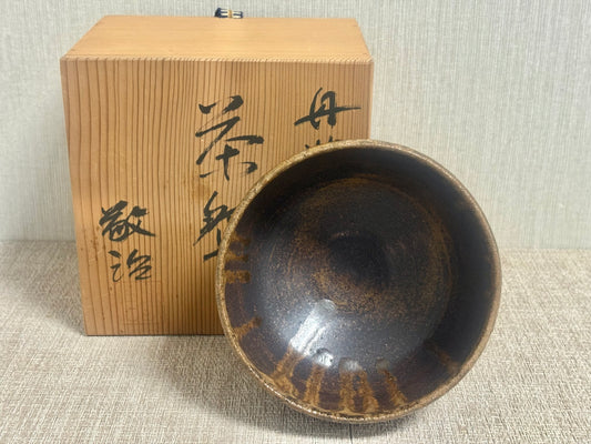 SBKTB167 作家品 丹波燒 窯変　茶碗 流軸 (保護箱付)