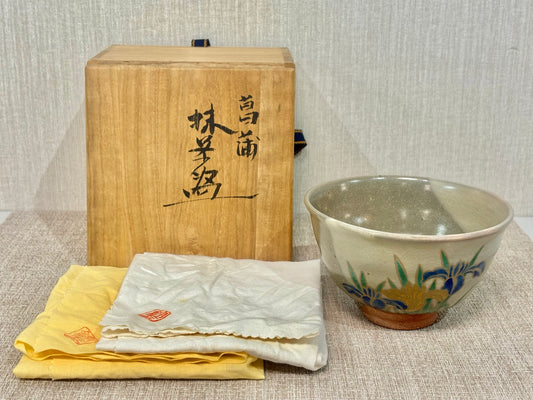 SBKTB183 九谷焼　錦玉造　色絵　菖蒲　茶碗 九谷燒