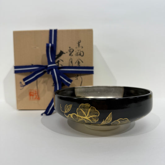 SBKTB103 京焼　弘艸造　黒釉金銀彩雲月茶碗